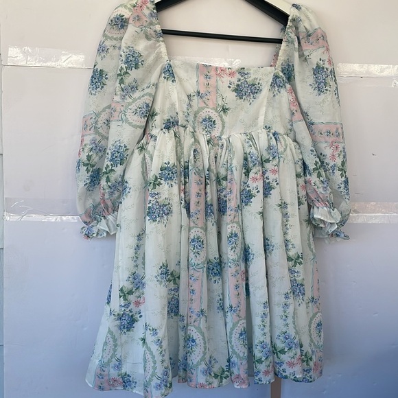 NWT Floral Print Puffy Sleeve Mini Dress, tag size Large (fits more like medium) - Picture 8 of 16